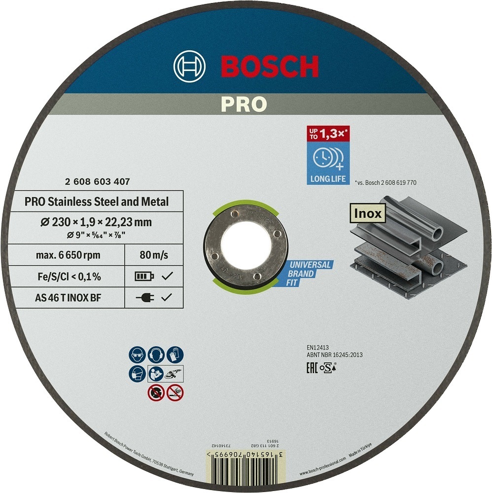 Диск отрезной Bosch Professional для нержавеющей стали и металла 230x1.9x22.23мм (2.608.603.407) фото 1