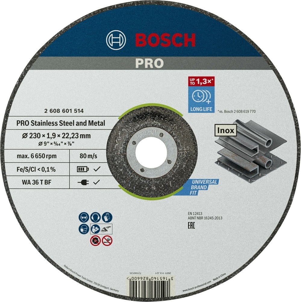 Диск отрезной Bosch Professional для нержавеющей стали и металла 230x1.9x22.23мм (2.608.601.514) фото 1