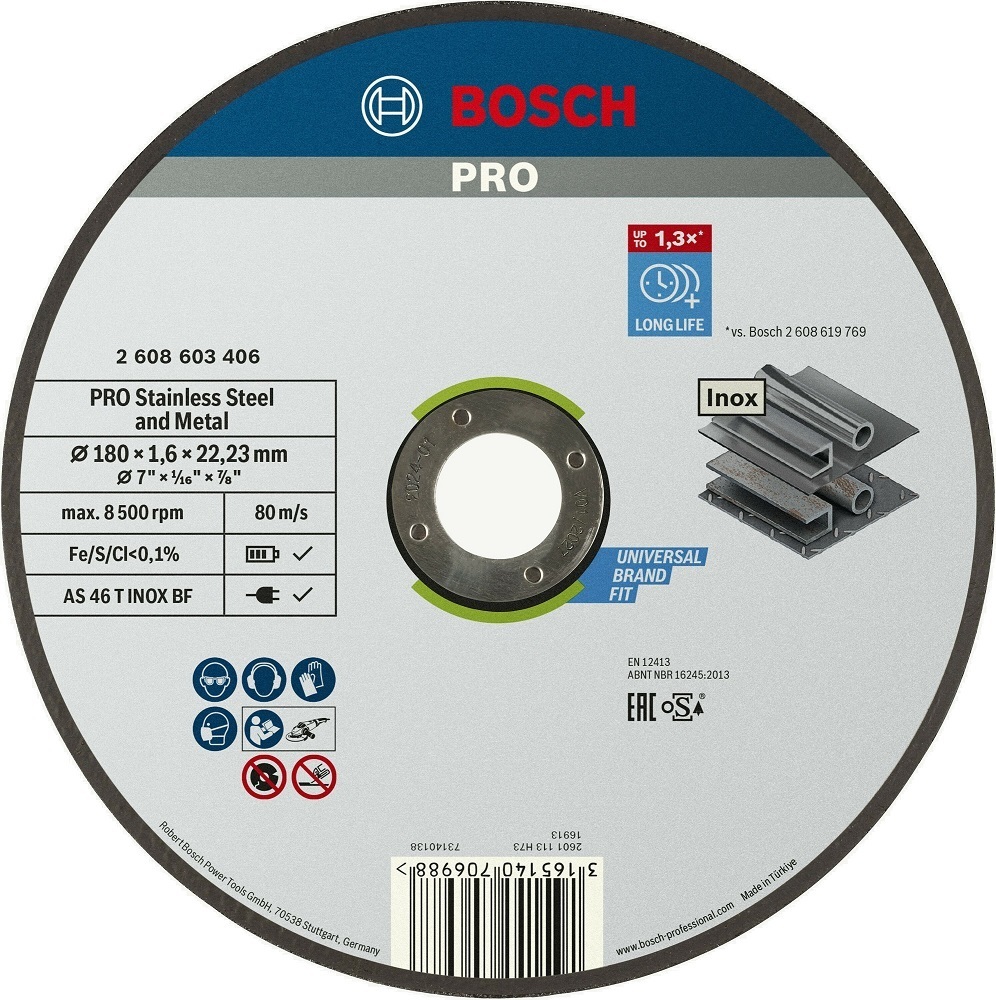 Диск отрезной Bosch Professional для нержавеющей стали и металла 180x1.6x22.23мм (2.608.603.406) фото 1