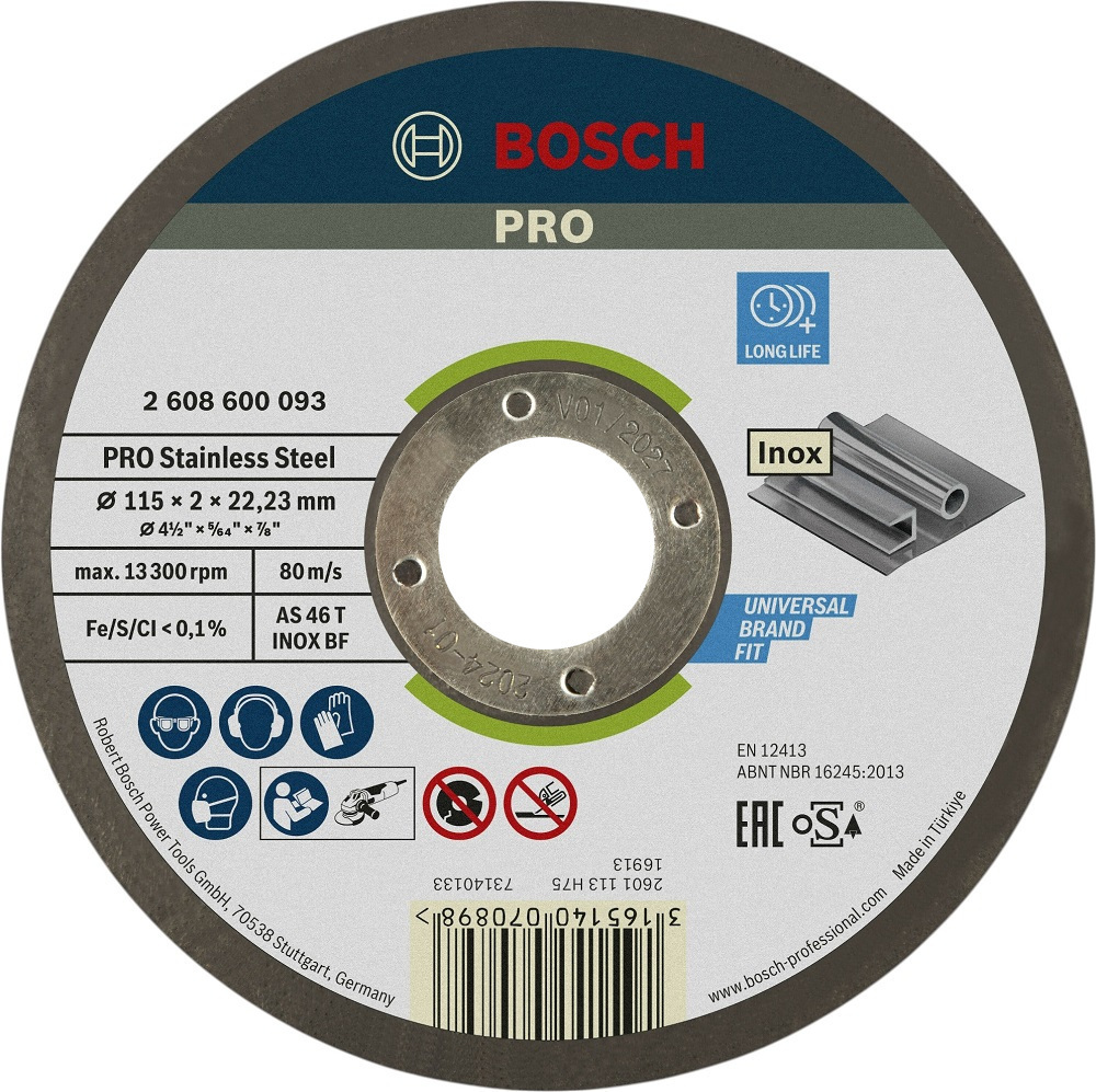 Диск отрезной Bosch Professional для нержавеющей стали 115x2x22.23мм (2.608.600.093) фото 1
