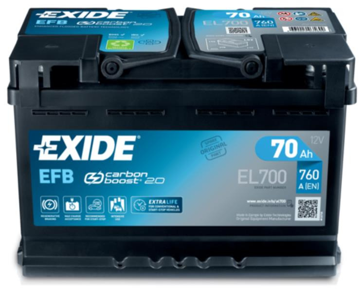 Акумулятор Exide Start-Stop EFB 12В 70А·год 760А R+ (EL700) фото 1