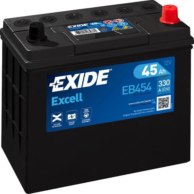 Акумулятор Exide Excell 12В 45А·год 330А R+ (EB454)фото1