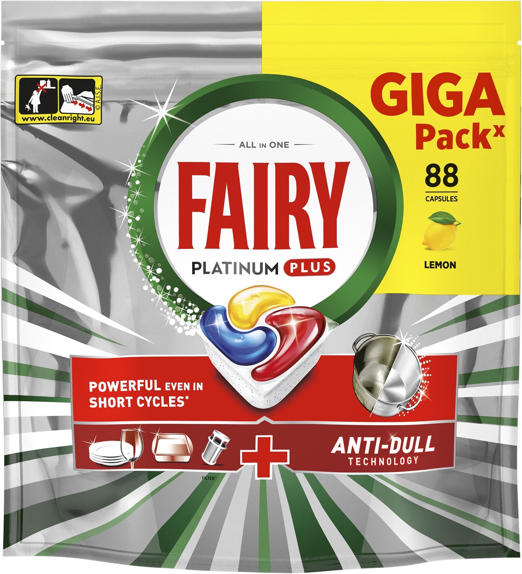 Капсулы для посудомоечных машин Fairy Platinum Plus All in One Лимон 88 шт фото 1