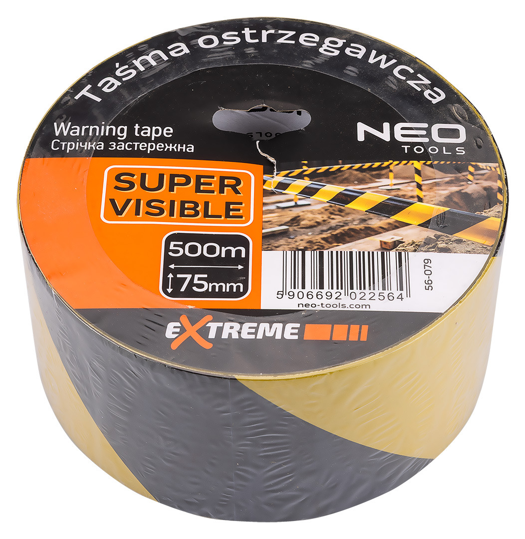 Стрічка попереджувальна Neo Tools, 500мх75мм, жовто-чорний (56-079)фото1