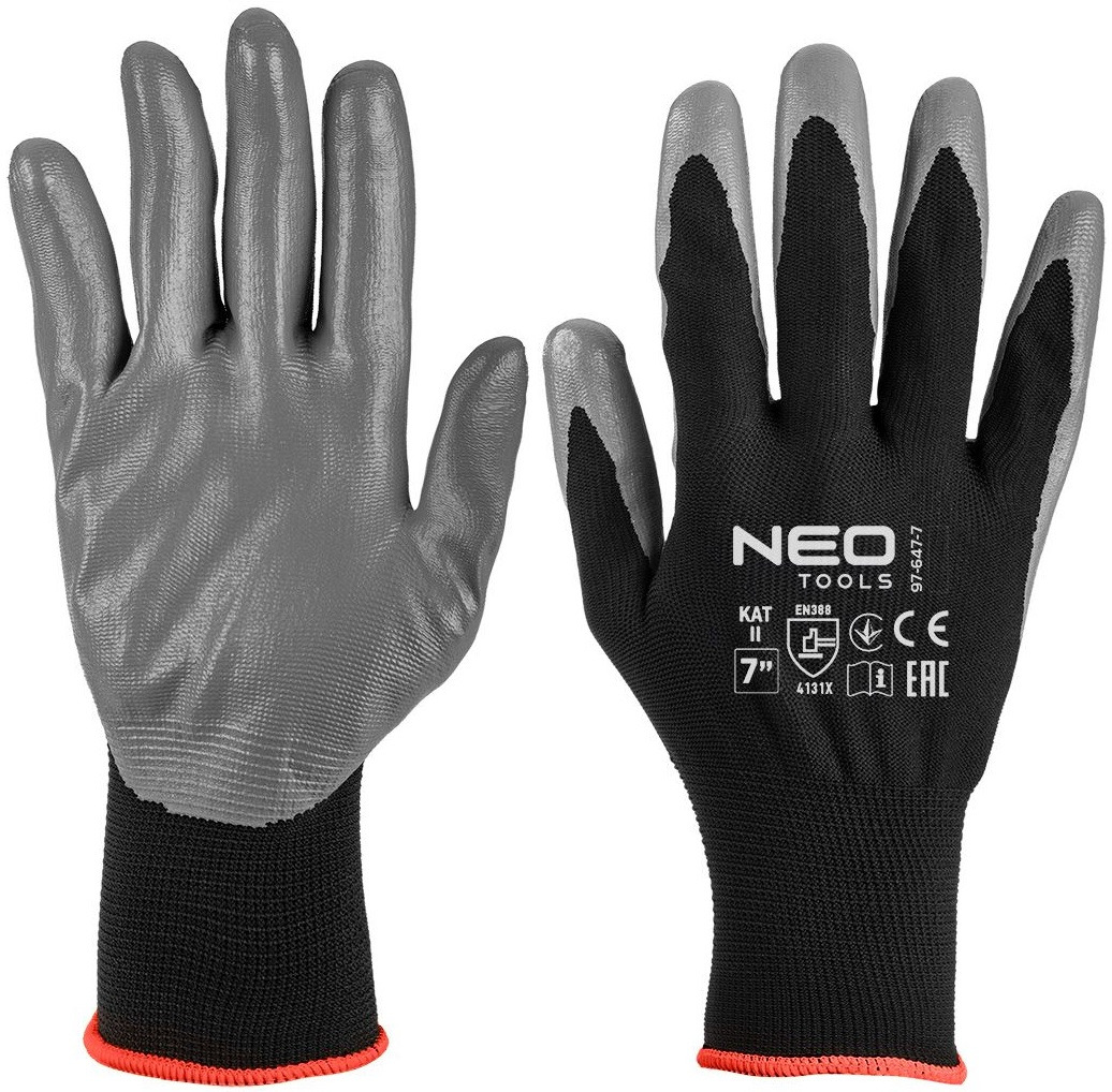 Рукавички робочі Neo Tools поліестер з нітриловим покриттям, р.7, сіро-чорний (97-647K-7)фото1