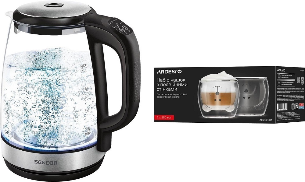 Комплект Електрочайник Sencor SWK2090BK + Набір чашок ARDESTO Animals AR2625BAфото1