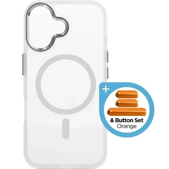 Чехол ArmorStandart Unit MagCase для Apple iPhone 17 Matte Clear Silver + Orange Button Set (ARM90581)