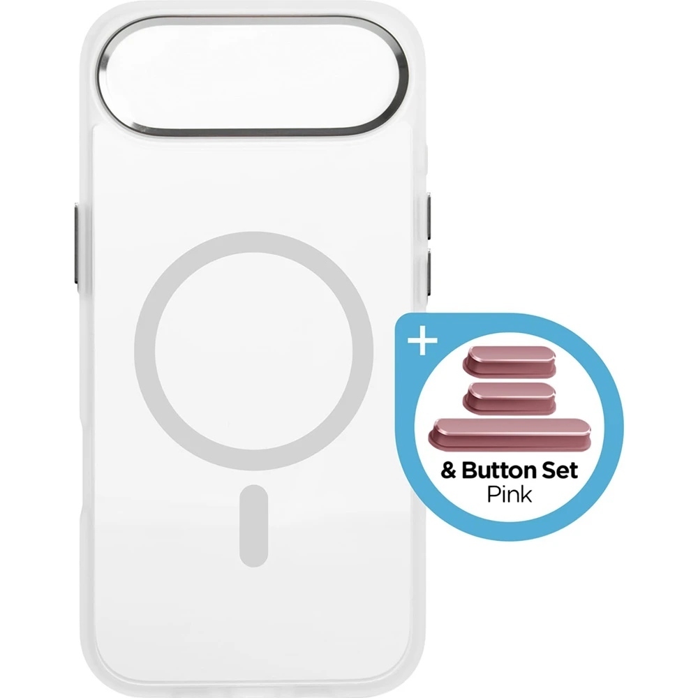 Чехол ArmorStandart Unit MagCase для Apple iPhone 17 Air Matte Clear Silver + Pink Button Set (ARM90584)