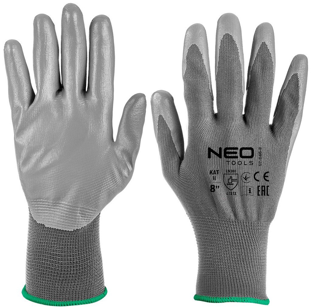 Рукавички робочі Neo Tools поліестер з поліуретановим покриттям, р.8, сірий 12штфото1