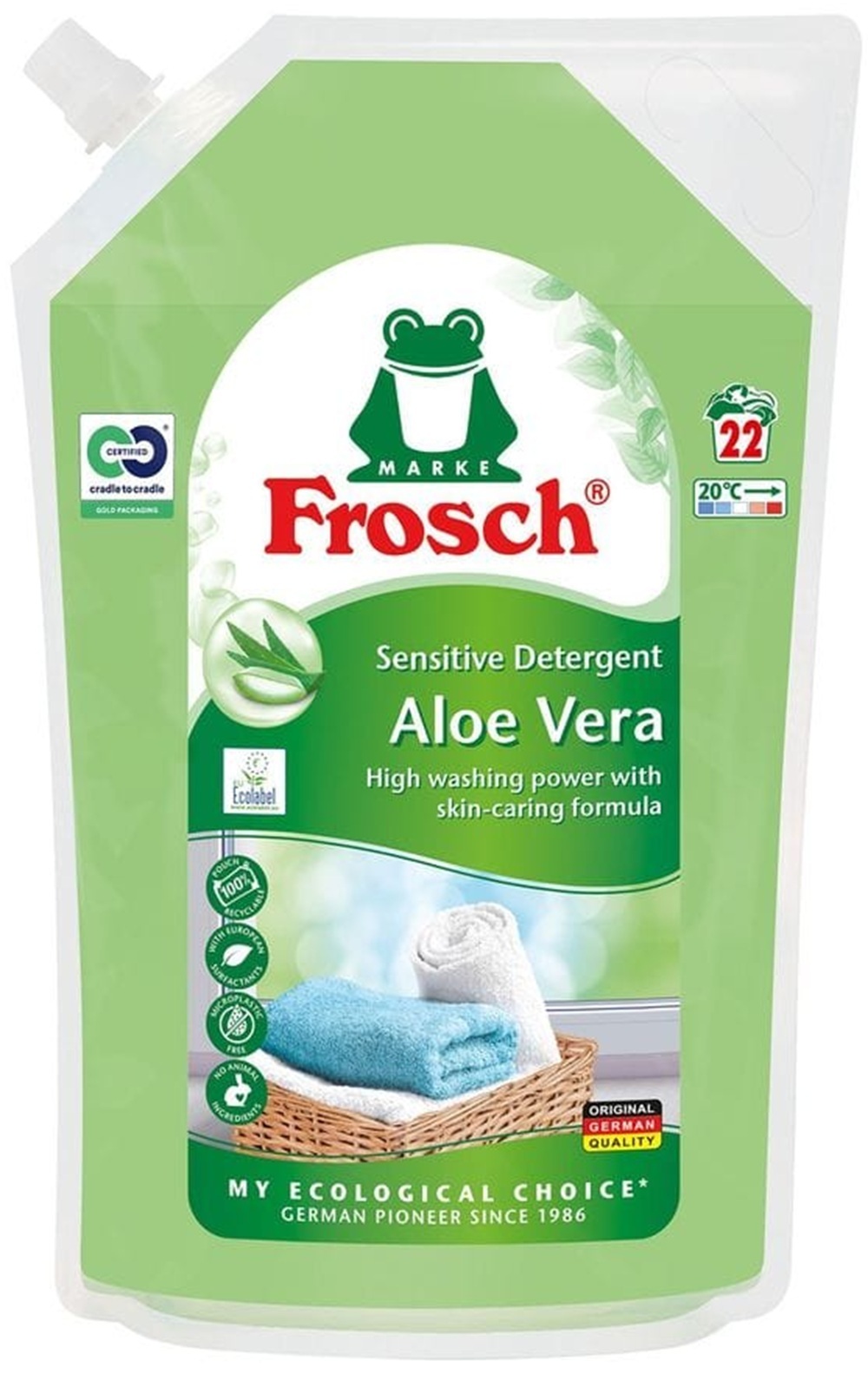 Гель для стирки Frosch Sensetive Алоэ Вера дой-пак 1,5 л фото 1