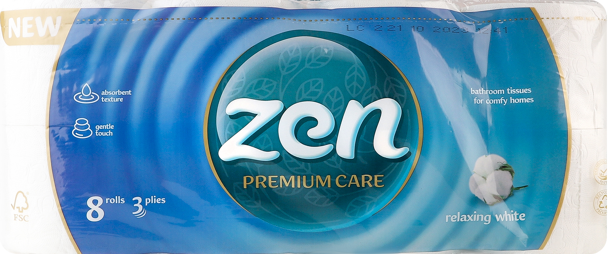 Туалетная бумага Zen Premium 3 слоя 8 длинных рулонов по 18,9м фото 1