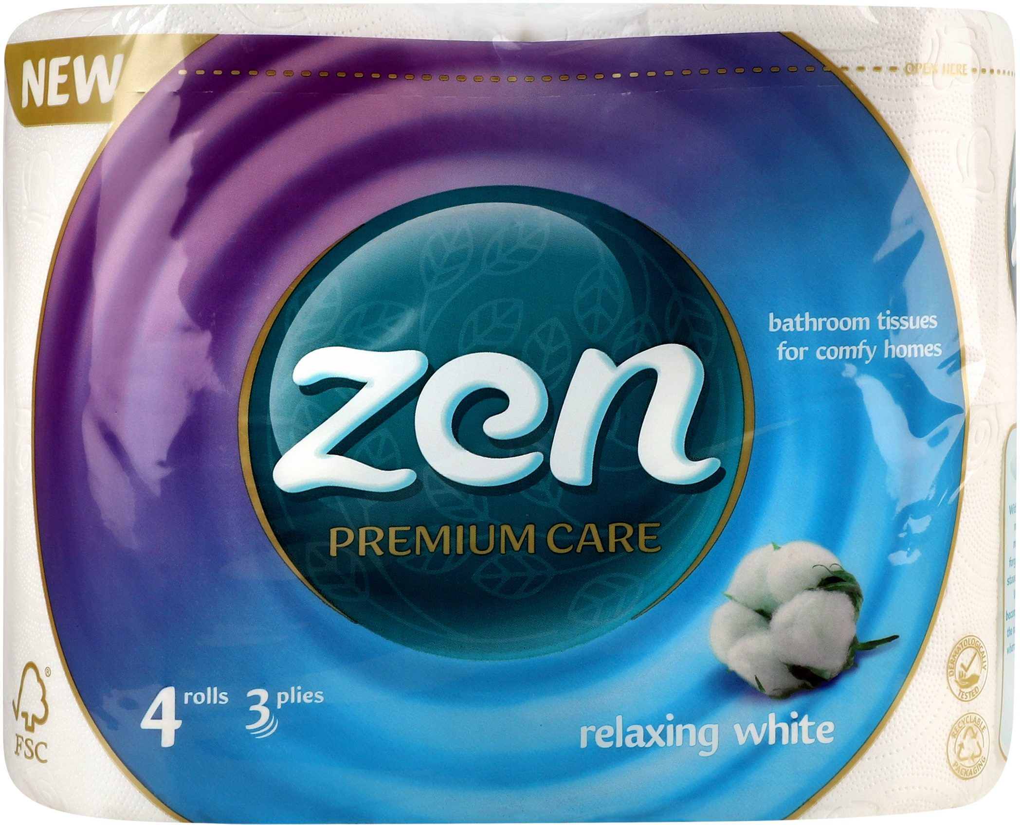 Туалетная бумага Zen Premium 3 слоя 4 длинных рулонов по 18,9м фото 1