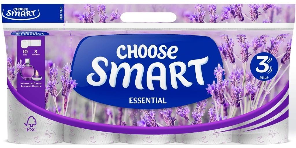 Туалетная бумага Smart Essential Лаванда 3 слоя 10 рулонов по 14,4м фото 1