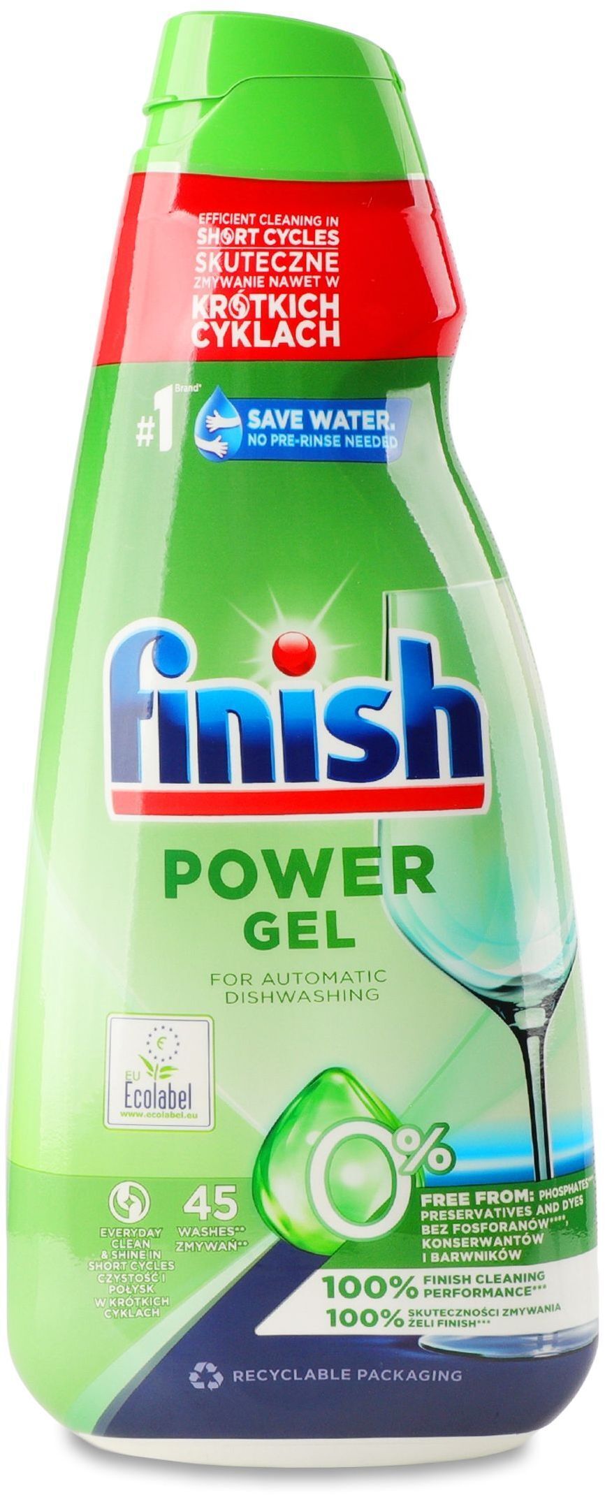 Гель для мытья посуды в посудомоечных машинах Finish Power All in One Gel 0% 900 мл фото 1