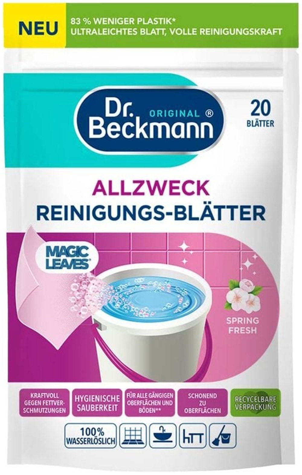 Розчинна серветка Dr.Beckmann Magic Leaves для прибирання Весняна свіжість 20 штфото1