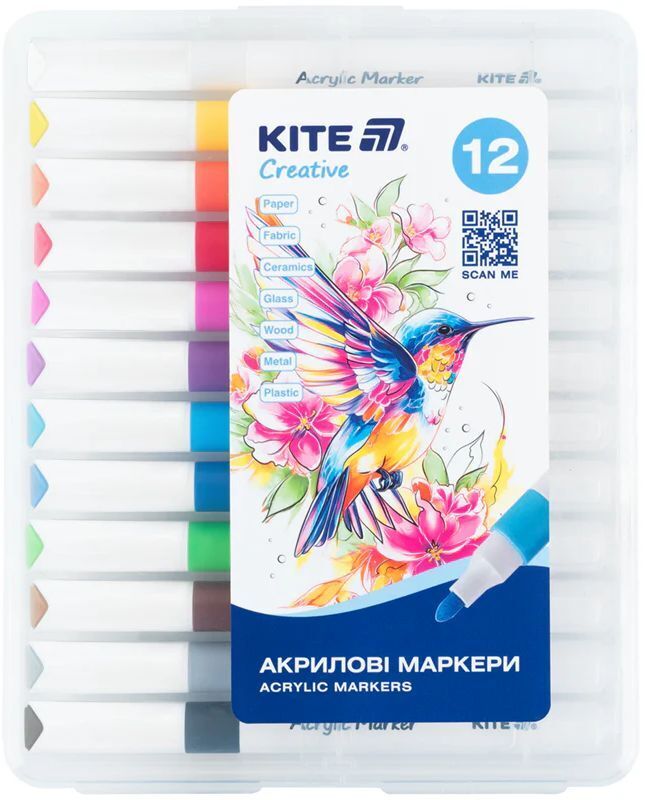 Маркери акрилові Jumbo, 12шт Kite Creative (K-1290) фото1