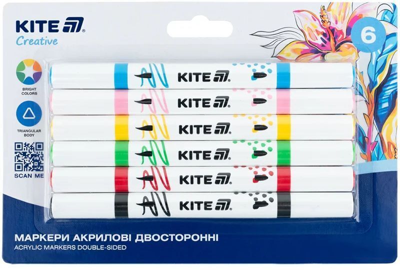 Маркери акрилові двосторонні, 6шт Kite Creative (K-1293) фото1