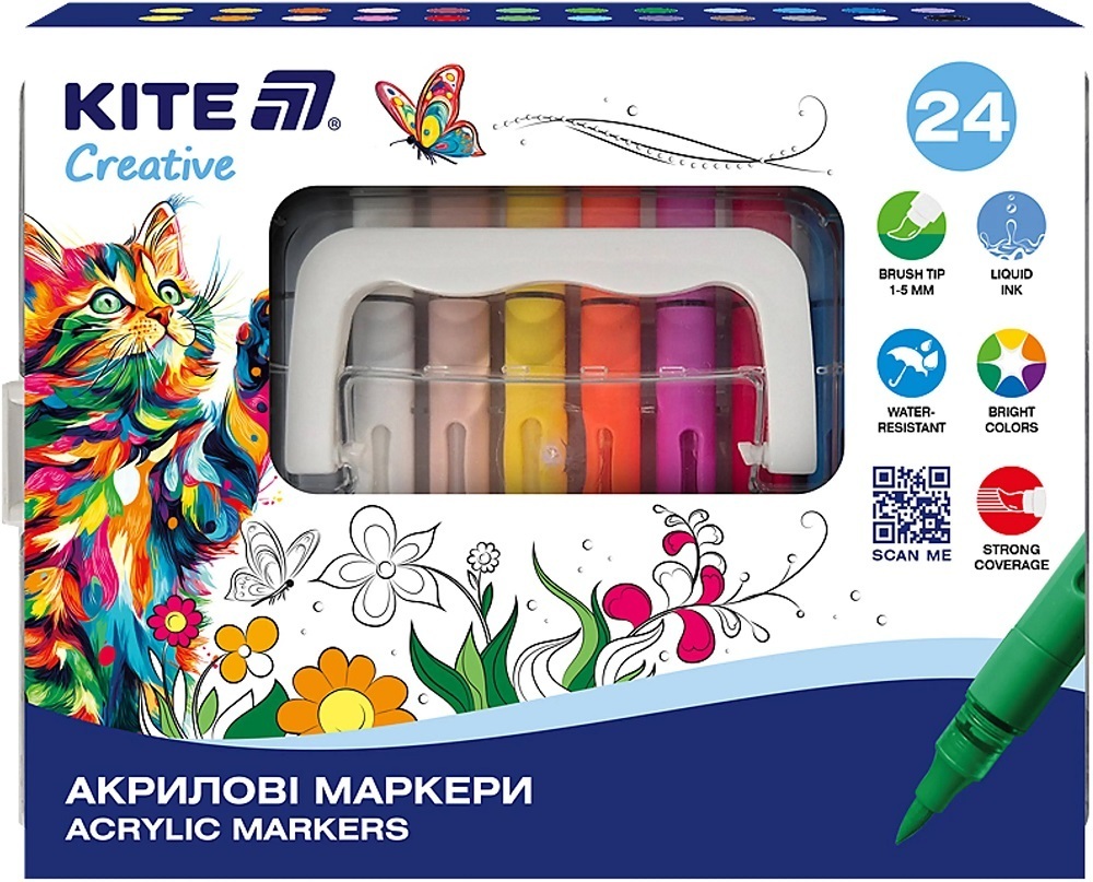 Маркери Kite Creative акрилові з рідкими чорнилами, 24шт (K-1162) фото1