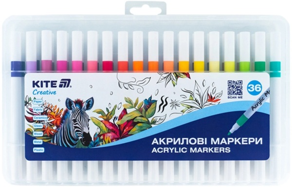 Маркеры акриловые, набор 36шт, Kite Creative (K-1158)