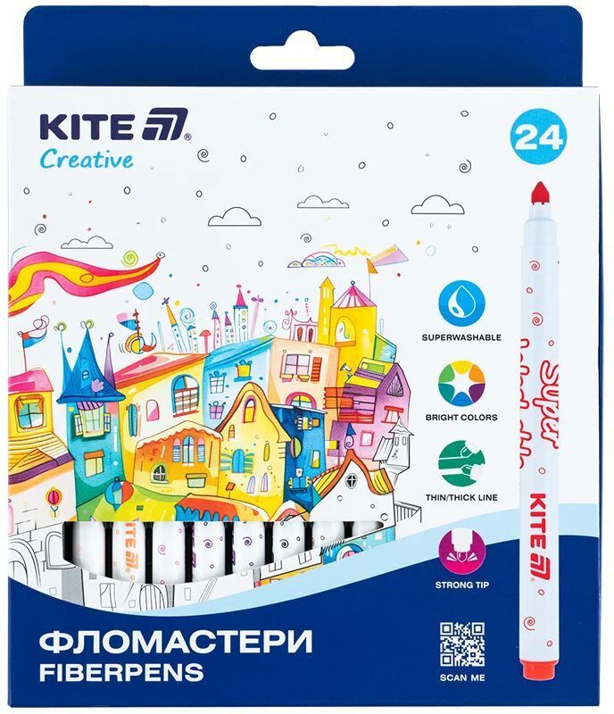 Фломастери, набір 24шт, Kite Creative Superwashable (K-1153) фото1