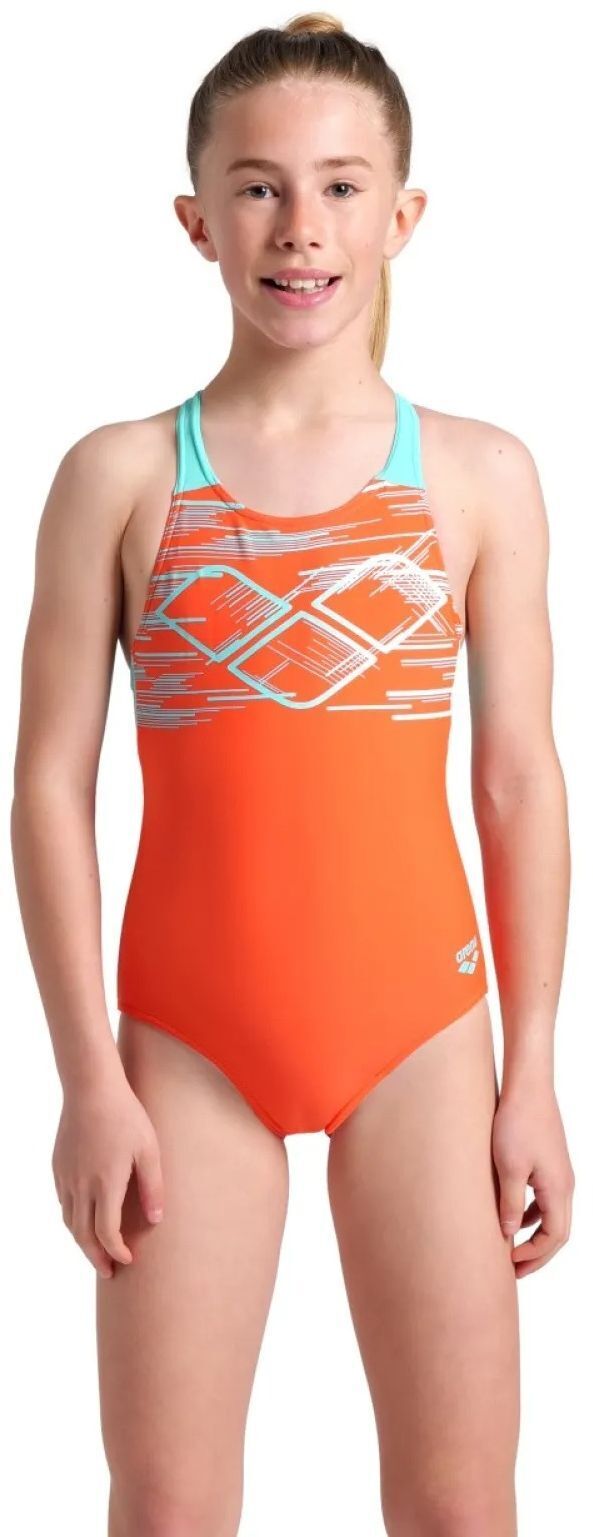 Купальник Arena Pastime Swimsuit V Back 008308-980 116 морковный/бирюзовый/белый фото 1