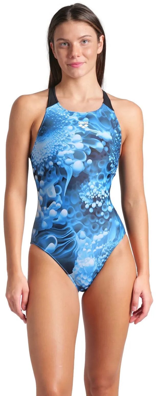 Купальник Arena Blue Flowers Swimsuit V Back 009027-850 38 синій/чорний фото1