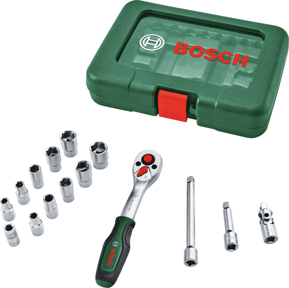Набор торцевых головок Bosch 1/4" с трещоткой 15шт (1.600.A03.EG1) фото 1