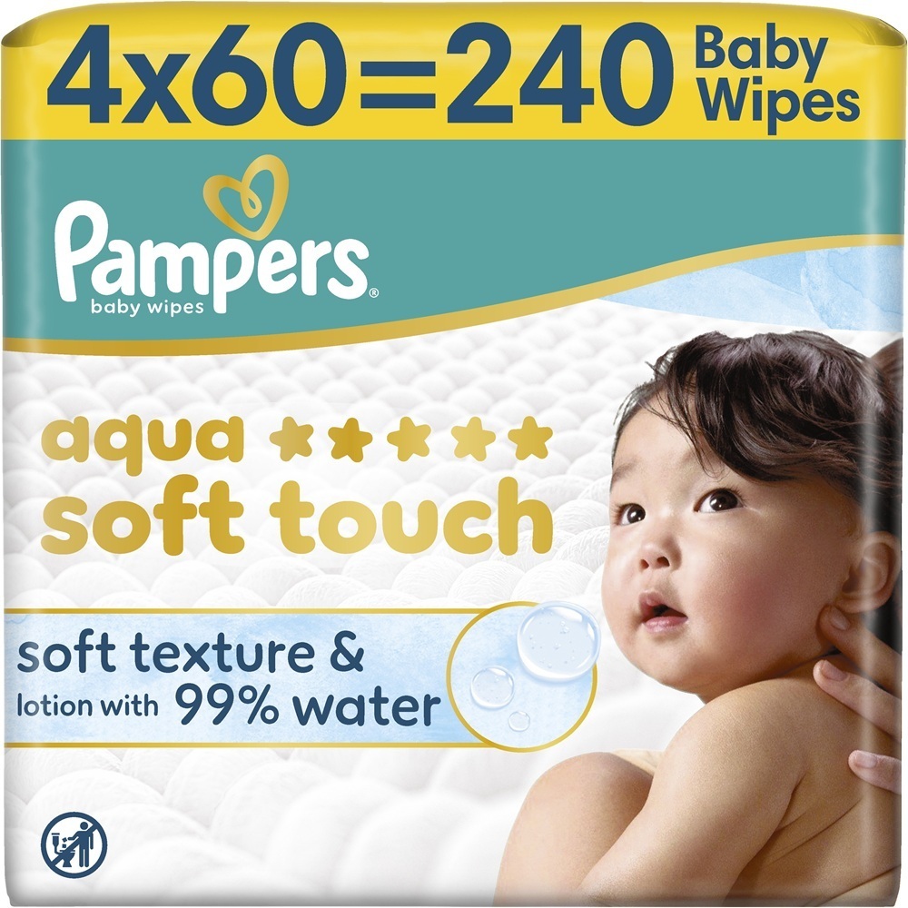 Салфетки влажные детские Pampers Aqua Soft Touch 4 x 60 шт фото 1
