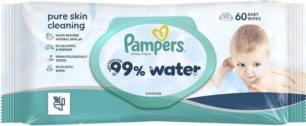 Салфетки влажные детские Pampers 99% Water 60 шт фото 1