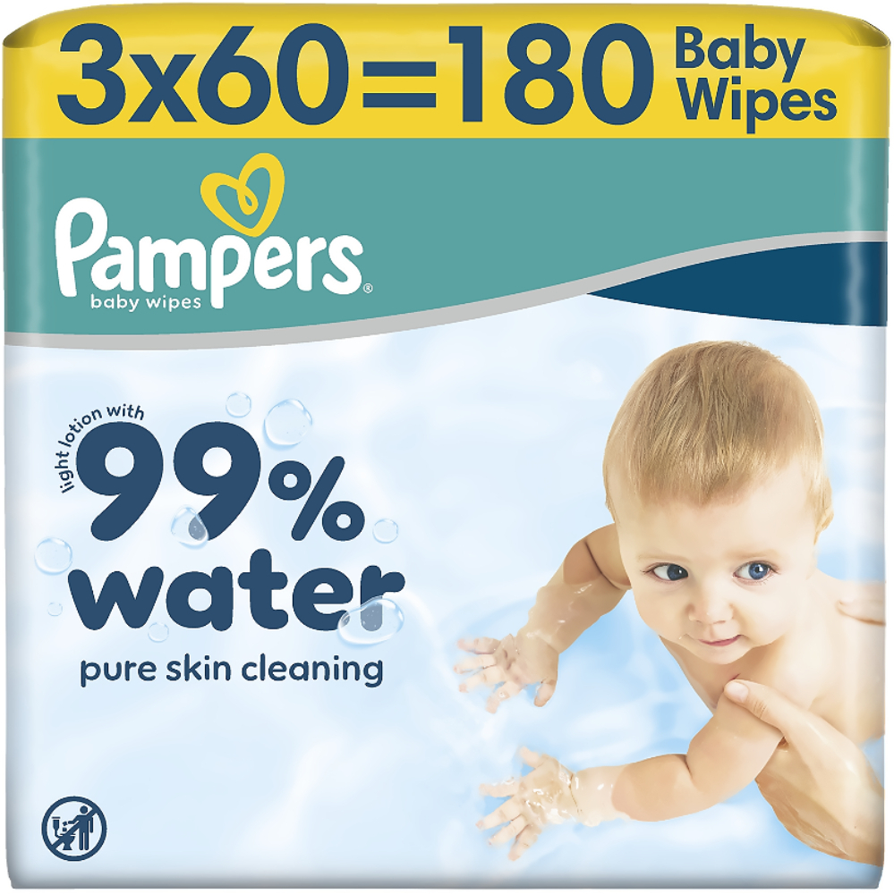 Салфетки влажные детские Pampers 99% Water 3 x 60 шт фото 1