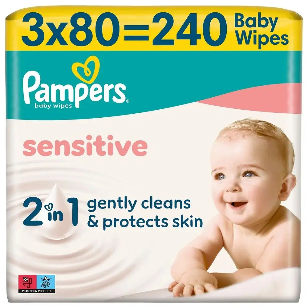 Салфетки влажные детские Pampers Sensitive 3 x 80 шт фото 1