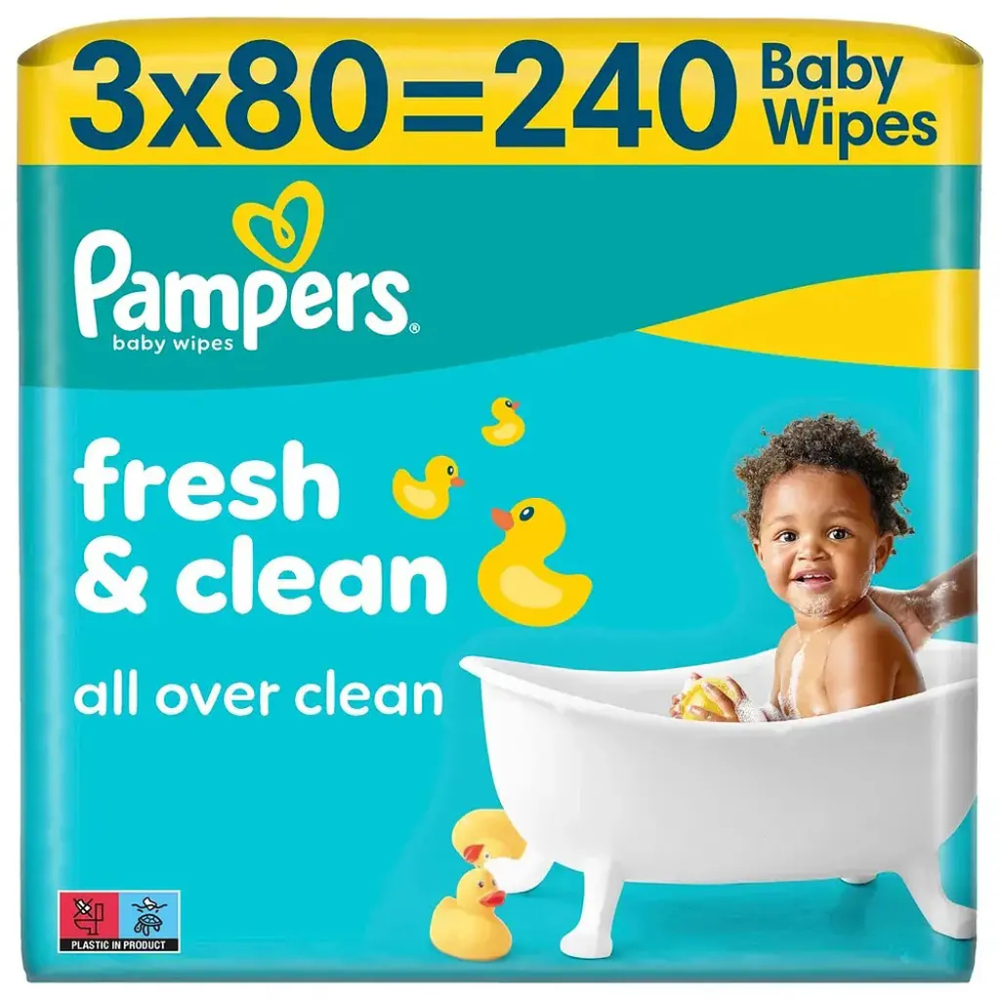 Салфетки влажные детские Pampers Fresh Clean Свежесть и чистота 3 x 80 шт фото 1