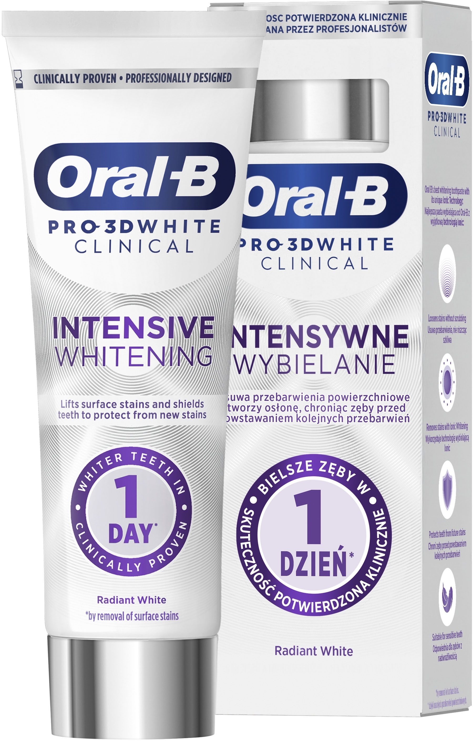 Зубная паста Oral-B Pro-3D White Clinical Intensive Whitening Яркий блеск 75 мл фото 1