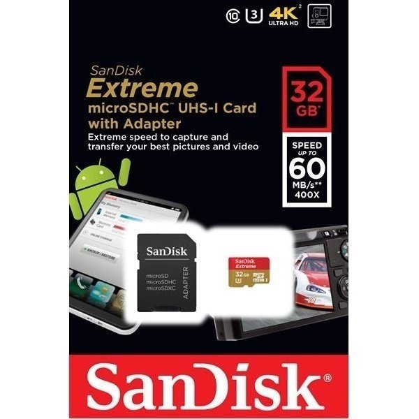Карта памяти Sandisk microSDHC 32GB Class 10 UHS-3 Extreme R60/W40MB/s фото 