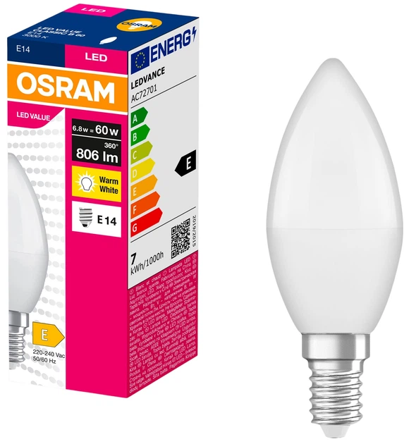 Лампа світлодіодна OSRAM LED E14 6.8Вт 3000К (4058075628625)фото1