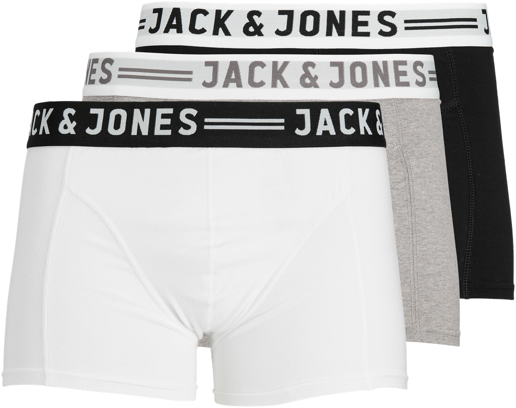 Набор трусов-боксеров мужские Jack & Jones Sense Trunks 3-Pack Noos 12081832 XL 3 шт черные/светло-серые/белые фото 1