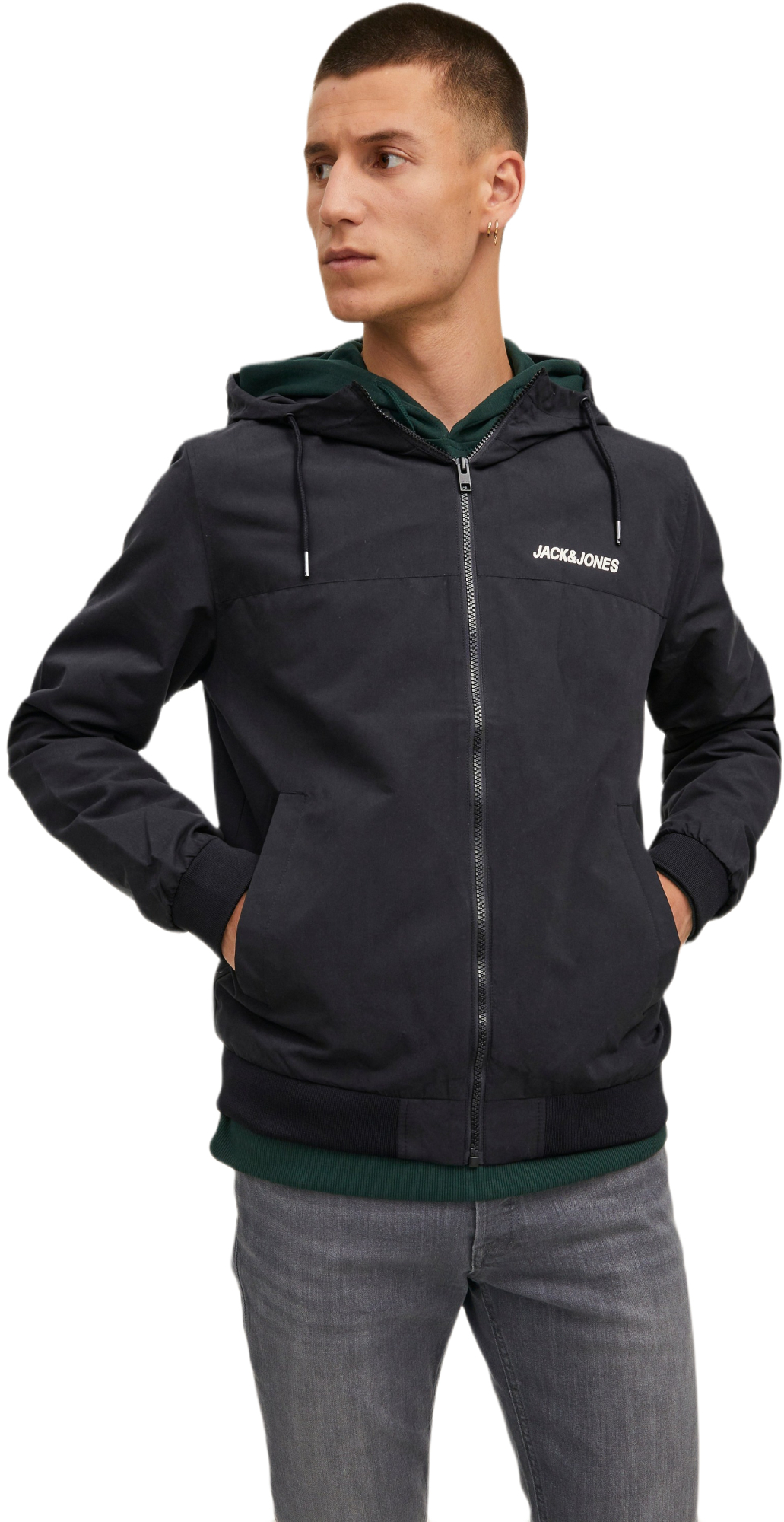 Ветровка мужская Jack & Jones Jjerush Hood Bomber Noos 12200208 S черная фото 1