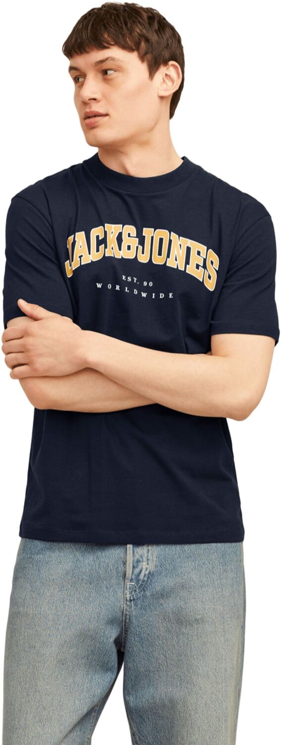Футболка хлопковая мужская Jack & Jones Jjecaleb Varsity Tee Ss O-Neck Noos 12257579 XL темно-синяя