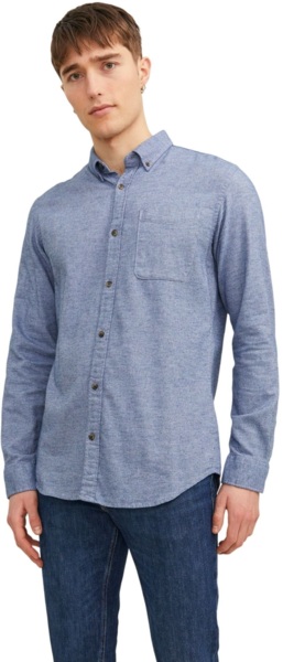 Рубашка с длинным рукавом мужская Jack & Jones Jjeclassic Melange Shirt Ls Noos 12235974 L серо-синяя