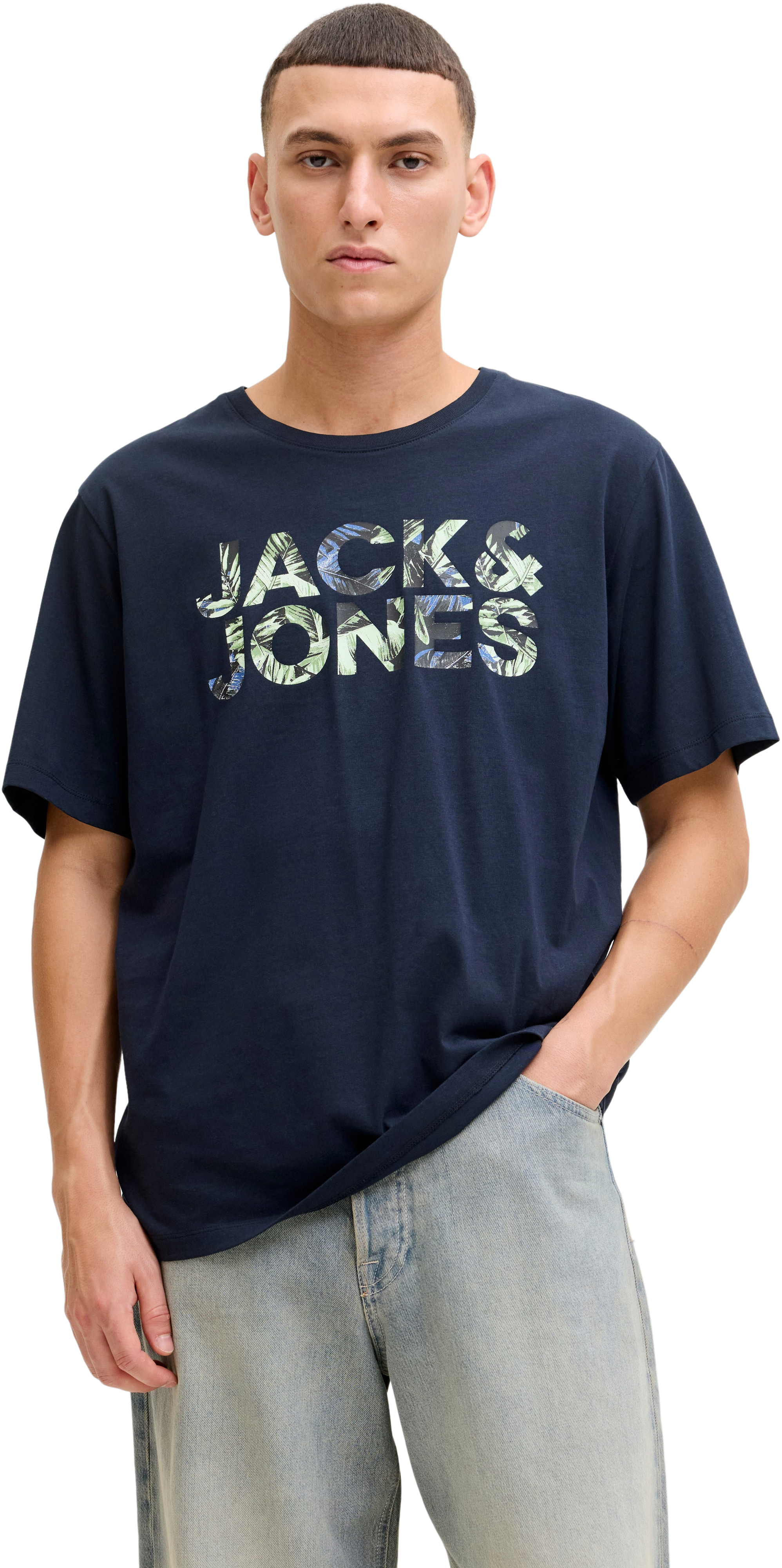 Футболка хлопковая мужская Jack & Jones Jjejeff Logo Tee Ss Sn 12288536 S темно-синяя фото1