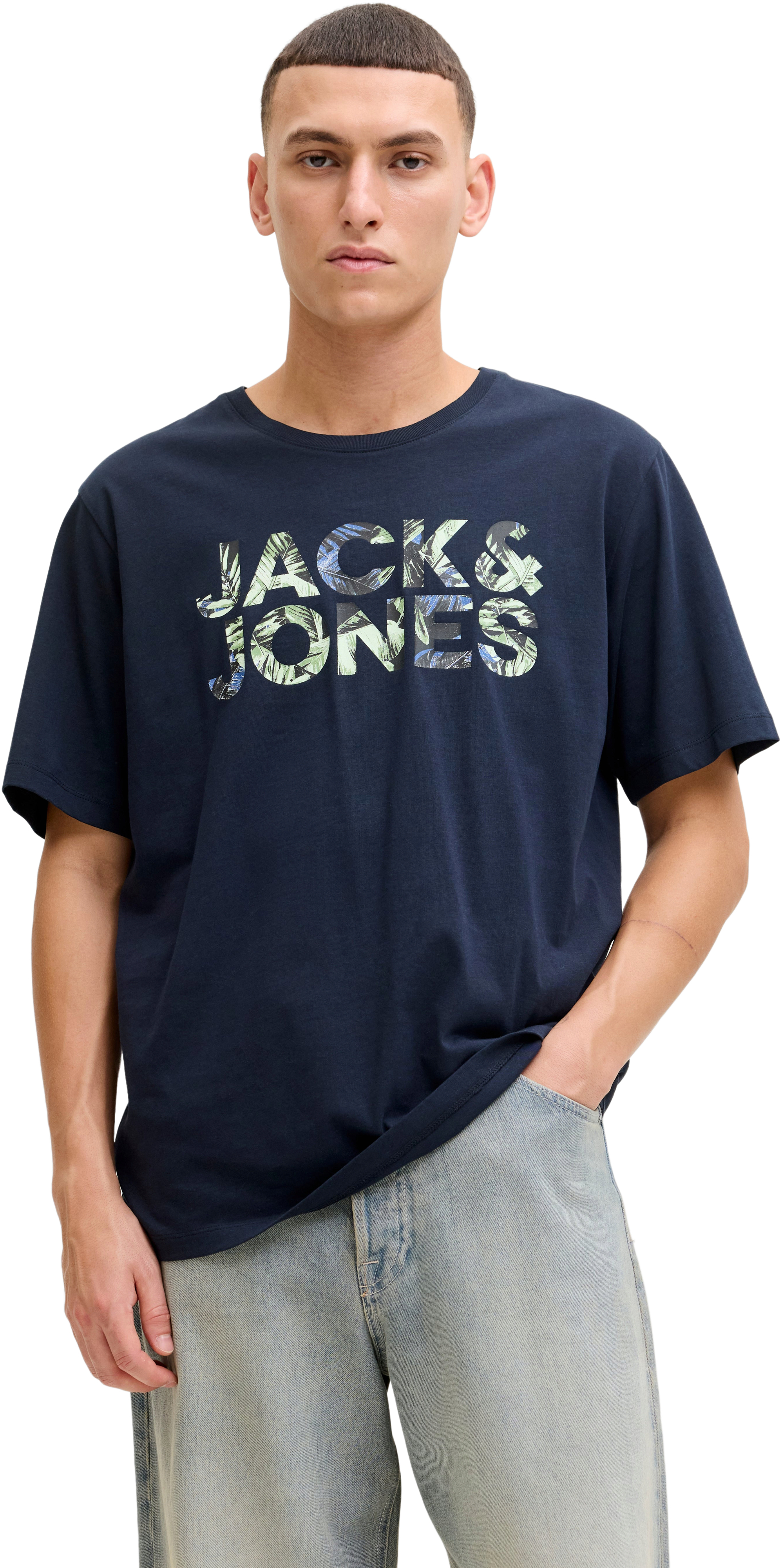 Футболка хлопковая мужская Jack & Jones Jjejeff Logo Tee Ss Sn 12288536 M темно-синяя фото1