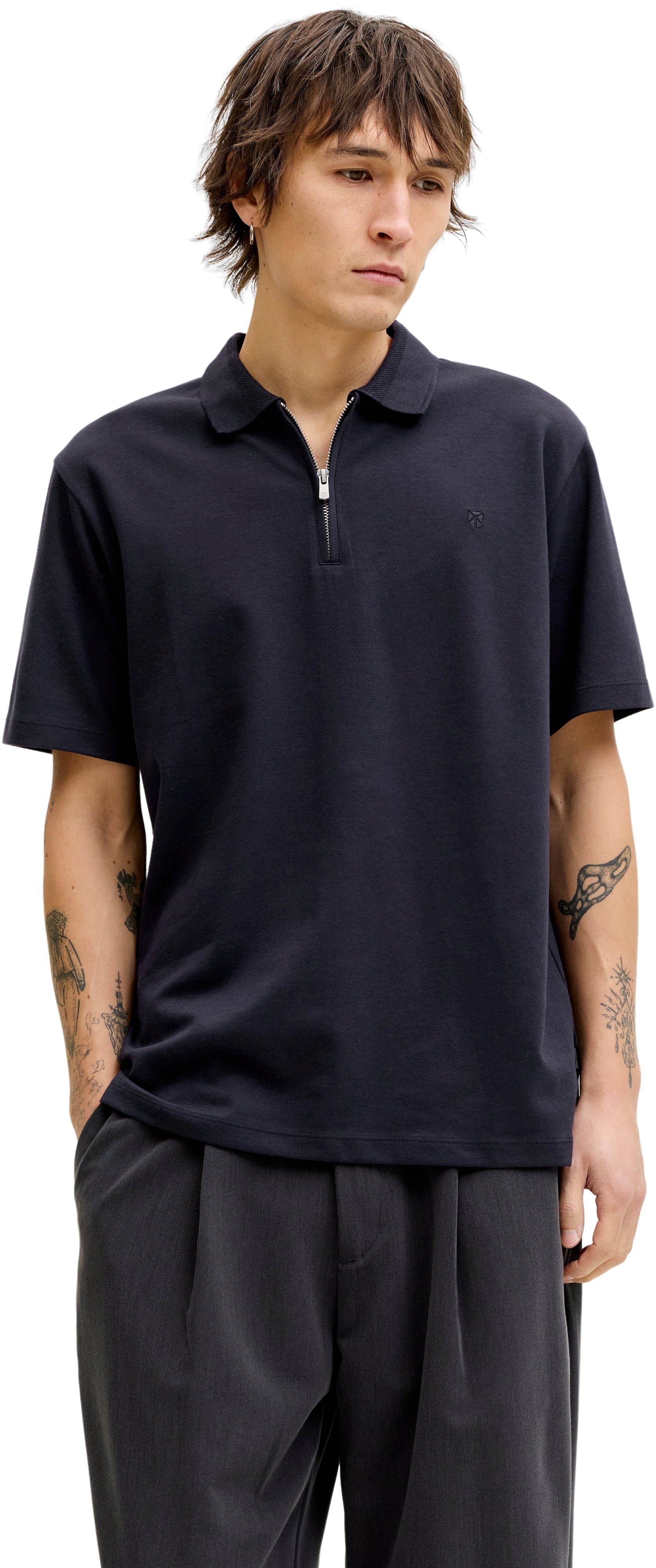 Поло мужское Jack & Jones Jprblaethan Ss Zip Polo Sn 12292992 L темно-синие фото 1