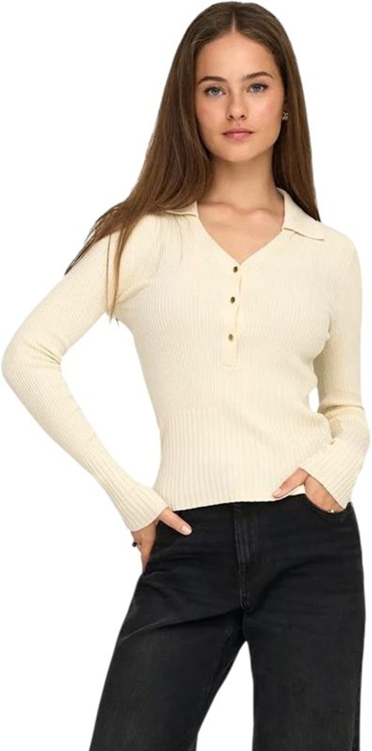 Лонгслив женский ONLY Onlmila Ls Rib Polo Pullover Cs Knt 15368861 L серо-бежевый