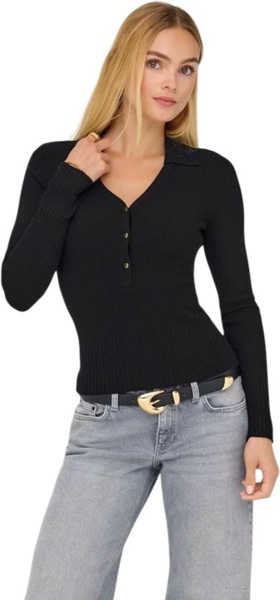 Лонгслив женский ONLY Onlmila Ls Rib Polo Pullover Cs Knt 15368861 M черный