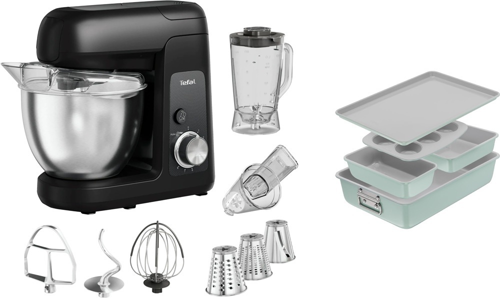 Кухонная машина Tefal Bake Partner QB522838 + Набор для выпечки Tefal J175S504 фото 1