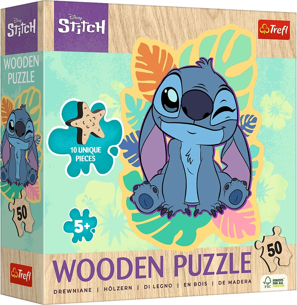 Пазл Trefl 50 Wooden Lilo&Stitch Щасливий Стіч (02816) фото1