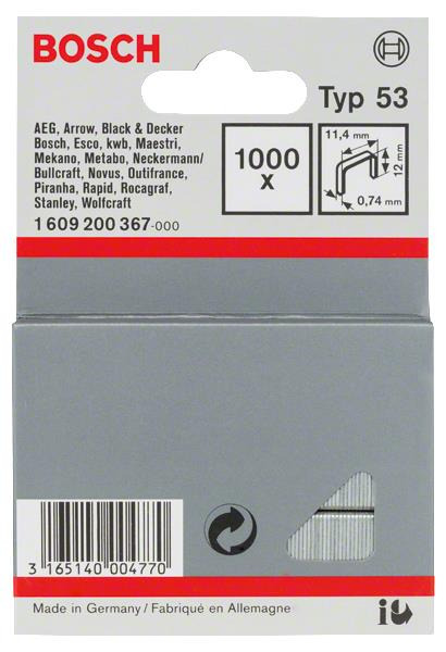 Скобы Bosch Professional тип 53, 12мм, 1000шт (1.609.200.367) фото 1