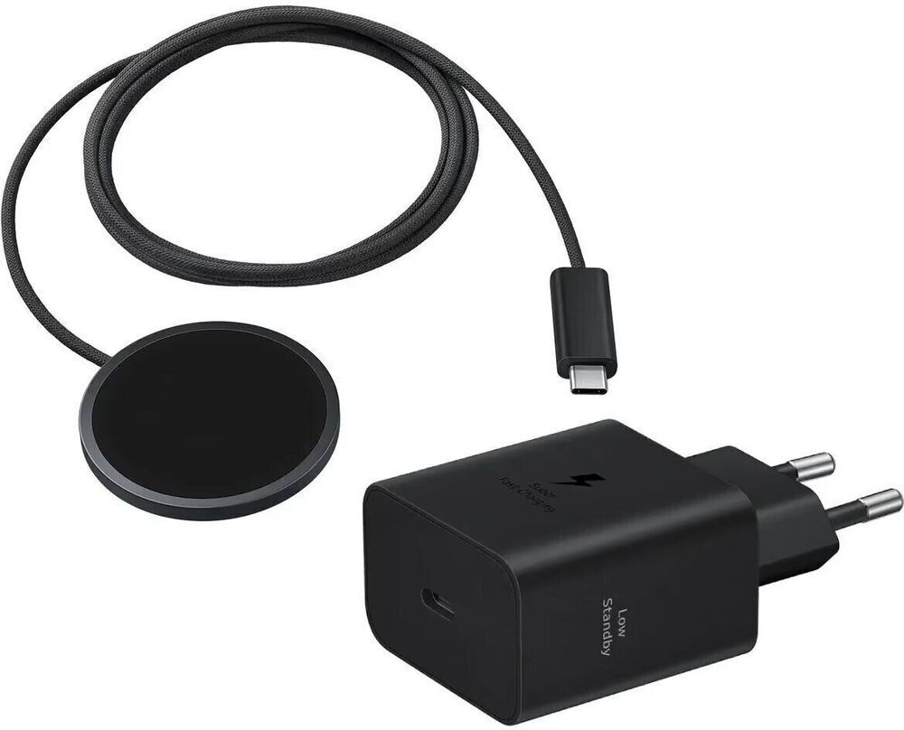 Зарядний пристрій бездротовий Samsung 25Вт Magnetic Wireless, адаптер 45Вт USB-C сірий темний (EP-P2900TBEGWW) фото1
