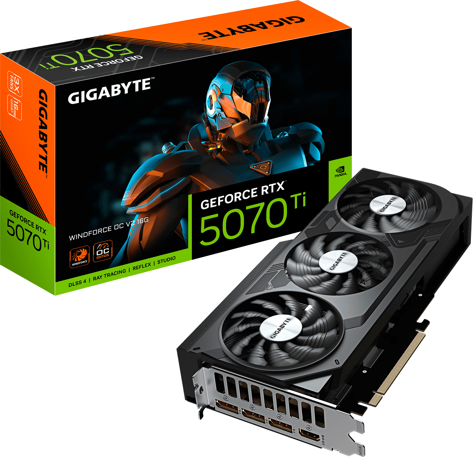 Видеокарта GIGABYTE GeForce RTX5070 Ti 16GB GDDR7 WINDFORCE OC V2 (GV-N507TWF3OCV2-16GD) фото1