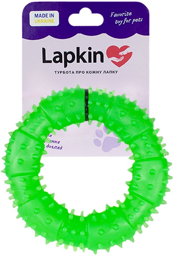 Игрушка для собак Lapkin кольцо с шипами, 12 см зеленый фото1